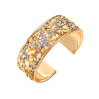 Zinc Alloy Cuff Bangle, with Natural Gravel, gold color plated, folk style & for woman & with rhinestone 75mm 