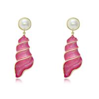 Plastic Pearl Zinc Alloy Earring, with Plastic Pearl, Conch, gold color plated, for woman & enamel 