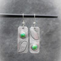 Turquoise Zinc Alloy Earring, with turquoise, Leaf, silver color plated, Bohemian style & for woman 