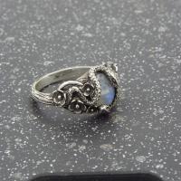 Zinc Alloy Finger Ring, with Sea Opal, Flower, silver color plated, vintage & Unisex US Ring 