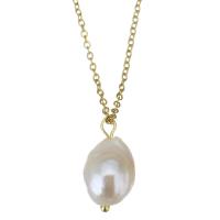 Natural Freshwater Pearl Necklace, Stainless Steel, with pearl, gold color plated, 9*10mm,1.5mm Approx 17 Inch 