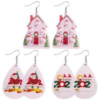 Christmas Earrings, Synthetic Leather, with Zinc Alloy, printing, Christmas Design & for woman, multi-colored 