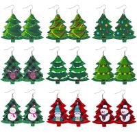 Christmas Earrings, Synthetic Leather, with Zinc Alloy, Christmas Tree, printing, Christmas Design & for woman, multi-colored 
