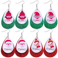 Christmas Earrings, Synthetic Leather, with Zinc Alloy, Teardrop, printing, Christmas Design & for woman, multi-colored 