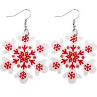 Christmas Earrings, Synthetic Leather, with Zinc Alloy, Snowflake, printing, Christmas Design & for woman, red 
