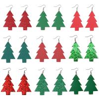 Boucles d'oreilles de Noël, Cuir synthétique, avec alliage de zinc, arbre de noël, Conception de Noël & pour femme, plus de couleurs à choisir Vendu par paire