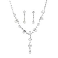 Messing Schmuck Set, mit Kunststoff Perlen, poliert, 2 Stück & für Frau & mit Strass, weiß, 26mm, Länge:ca. 16.53 ZollInch, verkauft von setzen