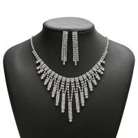 Brass Jewelry Set, platinum color plated, 2 pieces & for woman & with rhinestone Approx 20.27 Inch 