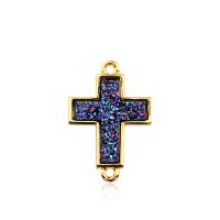 Brass Connector, with Gemstone, Cross, gold color plated, 1/1 loop 