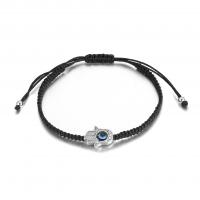 Evil Eye Jewelry Bracelet, Zinc Alloy, with Wax Cord & Acrylic, with 4.72inch extender chain, Adjustable & fashion jewelry & Unisex, black Approx 7.64 Inch 