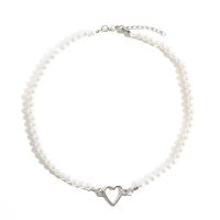 Collar de perlas de plástico, aleación de zinc, con Perlas plásticas, con 1.77inch extender cadena, chapado en color de plata, Joyería & para mujer, longitud:aproximado 16.54 Inch, Vendido por UD