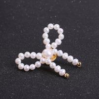 Freshwater Pearl Brooch, Brass, with Freshwater Pearl, Bowknot, for woman, white, 5-6mm 