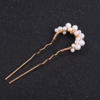Hair Stick, Brass, with Freshwater Pearl, for woman, 4-7mm 