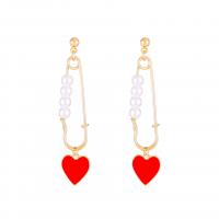 Enamel Zinc Alloy Drop Earring, with ABS Plastic Pearl, gold color plated, fashion jewelry & for woman, two different colored, 60mm 