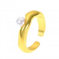 Brass Finger Ring, with ABS Plastic Pearl, plated, fashion jewelry & for woman 17mm 