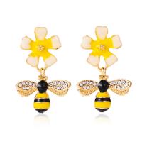 Zinc Alloy Rhinestone Drop Earring, Bee, gold color plated, fashion jewelry & for woman & enamel & with rhinestone 