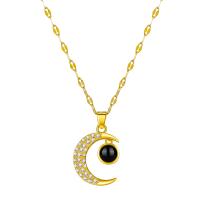 Rhinestone Zinc Alloy Necklace, with 5cm extender chain, Moon, plated, fashion jewelry & for woman & enamel & with rhinestone cm 
