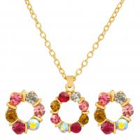 Rhinestone Zinc Alloy Jewelry Set, Stud Earring & necklace, gold color plated, 2 pieces & fashion jewelry & for woman & with rhinestone, multi-colored, 17mm cm 