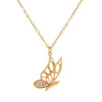 Rhinestone Brass Necklace, with 5cm extender chain, Butterfly, plated, fashion jewelry & for woman & with rhinestone .5 cm 