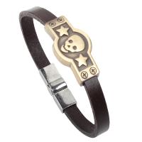Cowhide Bracelets, Zinc Alloy, with cowhide cord, gold color plated, fashion jewelry & for woman, two different colored 