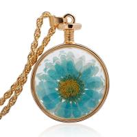Zinc Alloy Necklace, with Dried Flower & Glass, gold color plated, fashion jewelry & for woman, two different colored, 32mm cm 