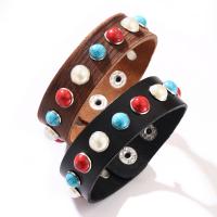 Cowhide Bracelets, with turquoise & Zinc Alloy, fashion jewelry & for woman 