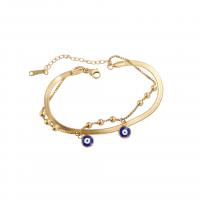 Evil Eye Jewelry Bracelet, 304 Stainless Steel, with 5cm extender chain, Vacuum Ion Plating, Double Layer & for woman & enamel, golden Approx 16 cm 