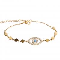 Evil Eye Jewelry Bracelet, 304 Stainless Steel, with Rhinestone Clay Pave, with 5cm extender chain, Vacuum Ion Plating, for woman & enamel, golden Approx 16 cm 