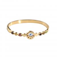 Evil Eye Jewelry Bracelet, 304 Stainless Steel, Vacuum Ion Plating, for woman & enamel & with rhinestone, golden, Inner Approx 80mm 