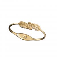 Stainless Steel Cuff Bangle, 304 Stainless Steel, Leaf, Vacuum Ion Plating, for woman, golden, Inner Approx 80mm 