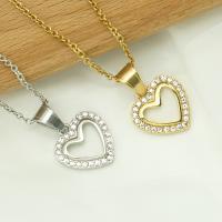 Stainless Steel Heart Pendants, 316L Stainless Steel, Vacuum Ion Plating, fashion jewelry & for woman & with rhinestone 