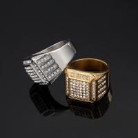 Rhinestone Stainless Steel Finger Ring, 316L Stainless Steel, Vacuum Ion Plating & for man & with rhinestone 19mm 