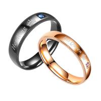 Titanium Steel Finger Ring, plated, Unisex & with rhinestone 6mm,4mm 