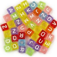 Acryl Alphabet Perlen, Würfel, DIY & verschiedene Stile für Wahl, gemischte Farben, 10x10x10mm, Bohrung:ca. 4mm, 50PCs/Tasche, verkauft von Tasche