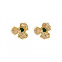 Cubic Zircon Brass Earring, with Cubic Zirconia, Flower, plated, fashion jewelry & for woman 