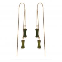 Brass Drop Earring, with Natural Stone, Bamboo, gold color plated, fashion jewelry & for woman 