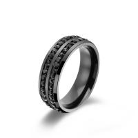 Titanium Steel Finger Ring, Vacuum Ion Plating, Unisex & with rhinestone, black, US Ring 