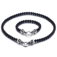 Titanium Steel Jewelry Necklace, with Glass Beads & for man, black 