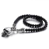 Titanium Steel Jewelry Necklace, with Glass Beads & for man, black Approx 18.5 Inch 