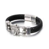 Cowhide Bracelets, Titanium Steel, with Cowhide, Vacuum Plating & for man Approx 8.26 Inch 