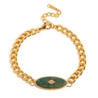 Jade Bracelets, 304 Stainless Steel, with Jade African, with 3.5cm extender chain, Vacuum Ion Plating, fashion jewelry & for woman, two different colored, 12mm .5 cm 