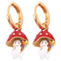 Brass Drop Earring, mushroom, gold color plated, for woman & enamel, mixed colors 