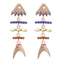 Zinc Alloy Rhinestone Drop Earring, Fish Bone, gold color plated, for woman & with rhinestone, multi-colored 