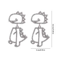 Zinc Alloy Rhinestone Drop Earring, Dinosaur, silver color plated, for woman & with rhinestone 