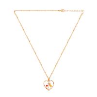 Rhinestone Brass Necklace, with 5cm extender chain, Heart, gold color plated, for woman & enamel & with rhinestone & hollow, mixed colors Approx 56 cm 