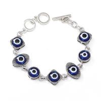 Evil Eye Bracelet Bijoux, alliage de zinc, Placage de couleur argentée, pour femme & émail, bleu, 20mm Environ 21 cm, Vendu par PC