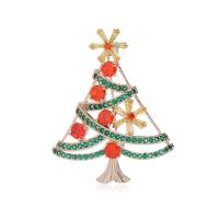 Broche de bijoux de Noël, laiton, avec zircon cubique, arbre de noël, Placage de couleur d'or, Conception de Noël & pour femme, couleurs mélangées Vendu par PC