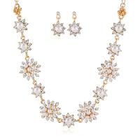 Rhinestone Zinc Alloy Jewelry Set, earring & necklace, with Plastic Pearl, Flower, gold color plated, for woman & with rhinestone, white, 25mm Approx 45 cm 