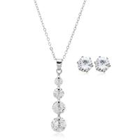 Cubic Zirconia Zinc Alloy Jewelry Sets, Stud Earring & necklace, with Cubic Zirconia, with 5cm extender chain, silver color plated, for woman, clear, 29mm,7mm Approx 42 cm 
