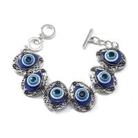 Evil Eye Bracelet Bijoux, alliage de zinc, larme, Placage de couleur argentée, unisexe & émail, bleu, 27mm Environ 21 cm, Vendu par PC